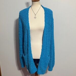Zenana Outfitters Popcorn Knit Open-Front Cardigan in Bright Blue